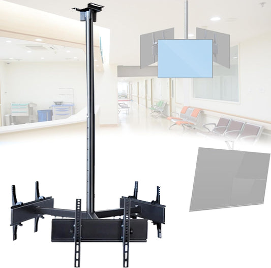 Adjustable Ceiling TV Bracket fits Most 32-75 inch TVs, 3-Sided Ceiling TV Bracket Telescopic Range 1.2-2 Meters, Suitable for Stations, airports, supermarkets