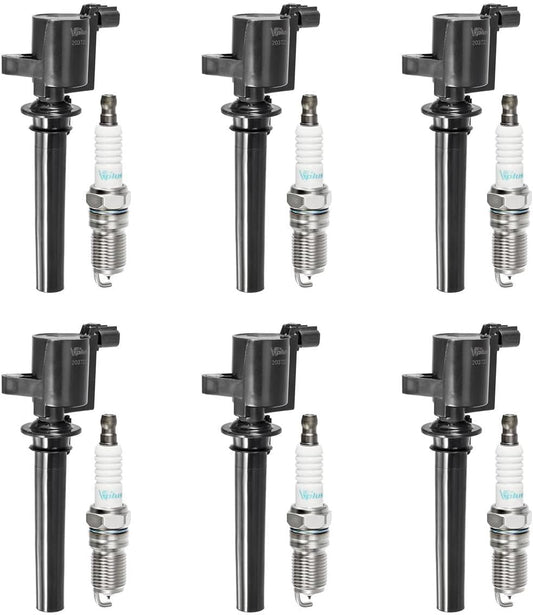 Vplus Set of 6 Ignition Coils Pack DG500 FD502 &amp; Spark Plugs SP493 AGSF32PM Compatible with Tribute Mercury Mariner Montego Sable 3.0L V6