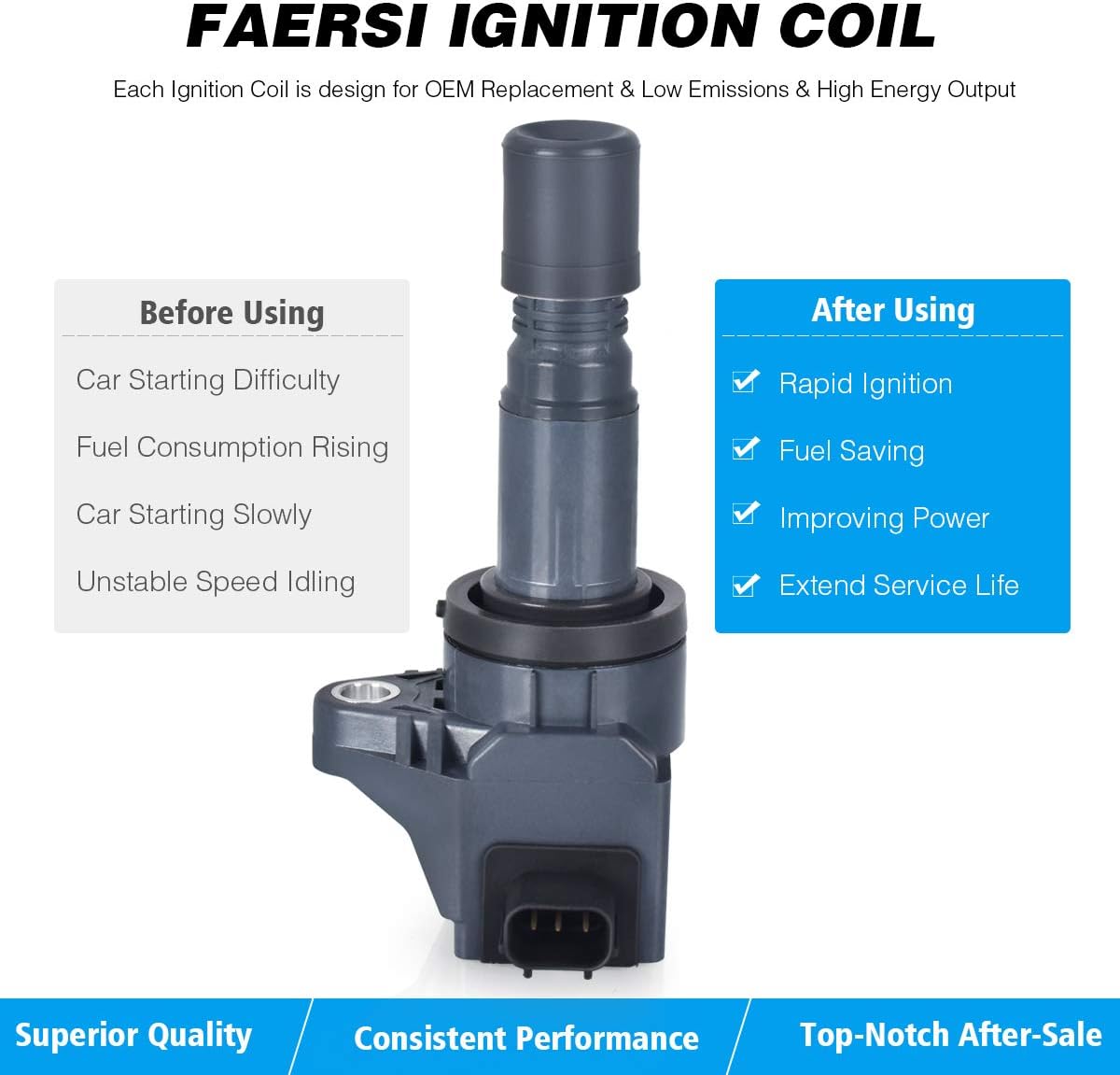 Set of 4 Ignition Coil Pack Compatible with 2012-2015 Honda Civic L4 1.8L, 2016-2017 Honda HR-V, 2013-2015 Acur ILX L4 2.0L Coil Packs Replaces # 5C1880 UF672 C1823 GN10421