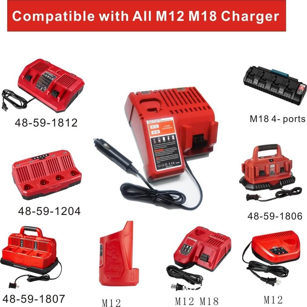 Compatible with Milwaukee 48-59-1810 Vehicle/Car Charger for M12/12V 18V/M18 Battery Charger for 48-11-2401, 48-11-2402, C12 B, C12 BX, M12, M14,M18, M18B, M18B4, M18BX
