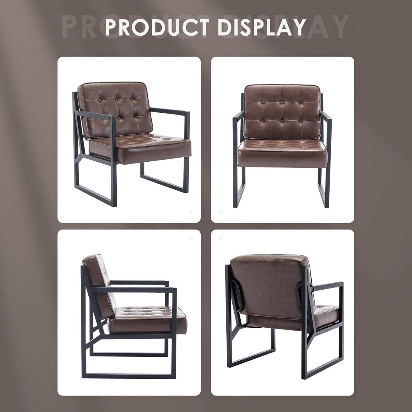 COLAMY Leather Accent Chairs Set of 2, Accent Arm Chairs for Living Room, Comfy Leather Armchairs with Metal Legs for Bedroom Reception Room, Brown