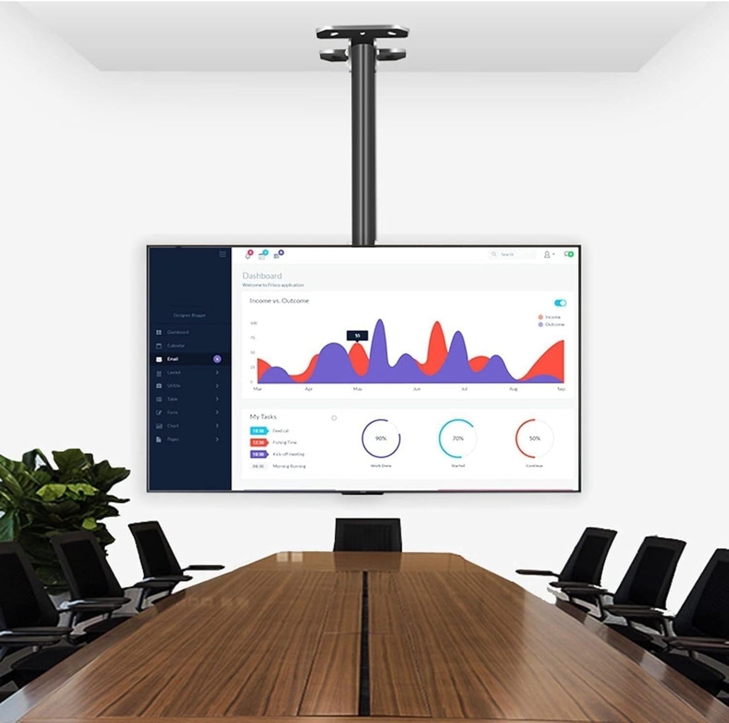 Ceiling & Wall Mount TV Bracket, Adjustable Telescopic TV Stand for 37-85 Inch LCD, 360° Swivel, Max 80kg Load, Steel Construction