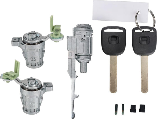 3mirrors Ignition Switch & 2 Door Lock Cylinders w/ 2 Keys with Chip Compatible with Honda 2003-2005 Civic; 2002-2006 CR-V; 2003-2011 Element; 2004 2005 S2000