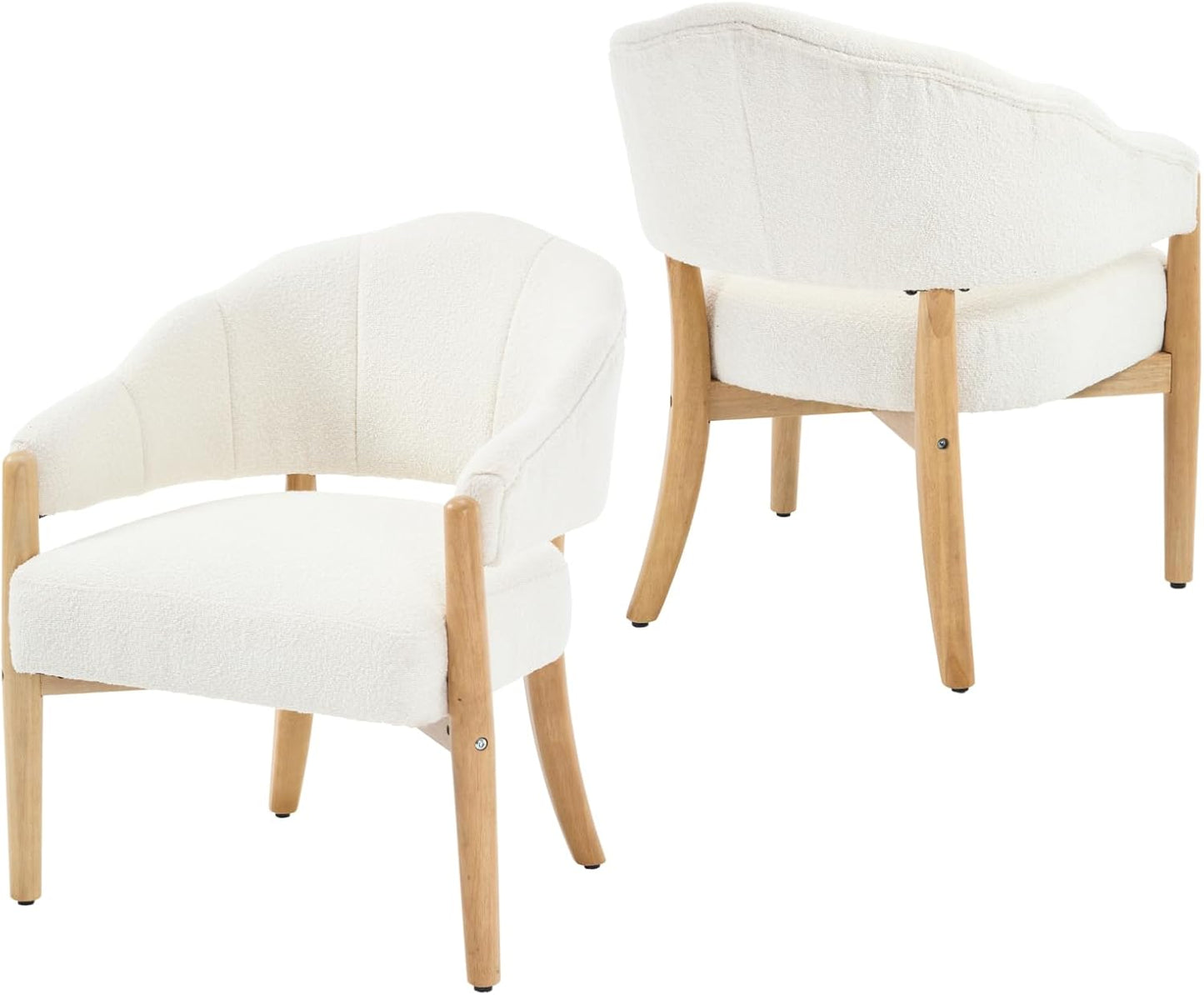 CIMOTA White Accent Chairs Set of 2 Farmhouse Fabric Barrel Chairs Linen Upholstered Armchairs with Wood Legs, 21.5" Wide Comfy Reading Chairs Side Sitting Chairs for Living Room/Bedroom/Makeup