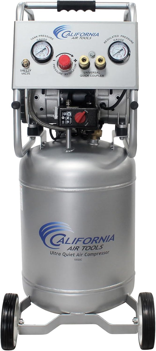 California Air Tools 10020C 2.0 HP Ultra Quiet and Oil-Free Air Compressor, 10 Gallon Steel Tank with Wheels, 70 dBA Noise Level