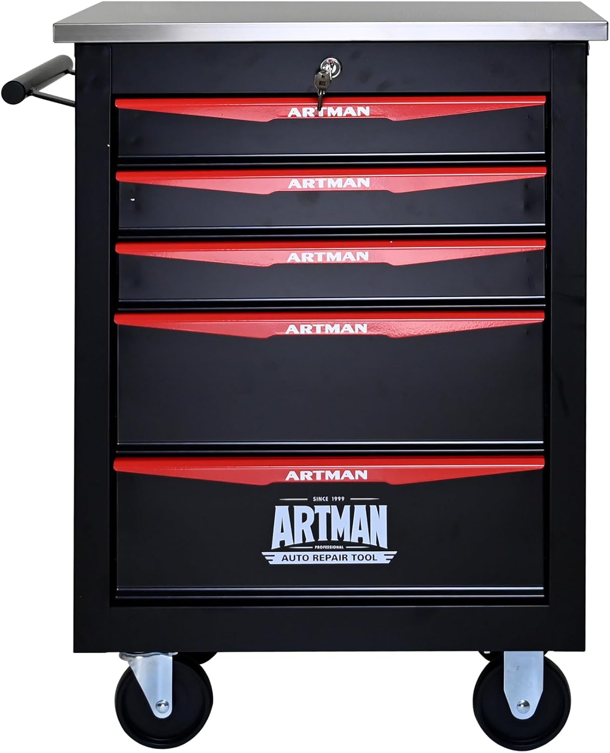 RYH 4/5/6/7 Drawer Heavy-Duty Rolling Tool Cart with Wheels & Lockable Drawers, Mobile Tool Chest with Stainless Steel Worktop, Ball-Bearing Slides for Garage,Tool Storage (Black, 7-Drawers)