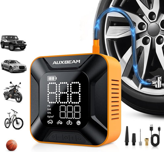 Auxbeam Tire Inflator Portable Air Compressor, Compact Car Air Pump with Digital Tire Pressure Gauge, Max 150PSI Cordless Tire Inflator for Car, Motorcycle, Bike, Ball（Ultra-HD Screen）