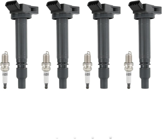 Set of 4 Ignition Coil Pack & Spark Plug Compatible with Lexus ES300H GX460 LS460 LS600H LX570 Toyota Avalon Camry RAV4 Highlander Sienna L4 2.7L Replace# UF507, C1596, 6731309, 50236, 5C1653