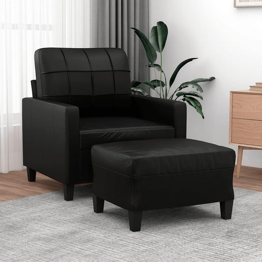 vidaXL Durable Black Faux Leather Sofa Chair with Footstool - Comfortable Padded Seat, Recliner, Lounger, Plush Armrests - Sleek Modern Design for Living Room, Lounge, Bedroom