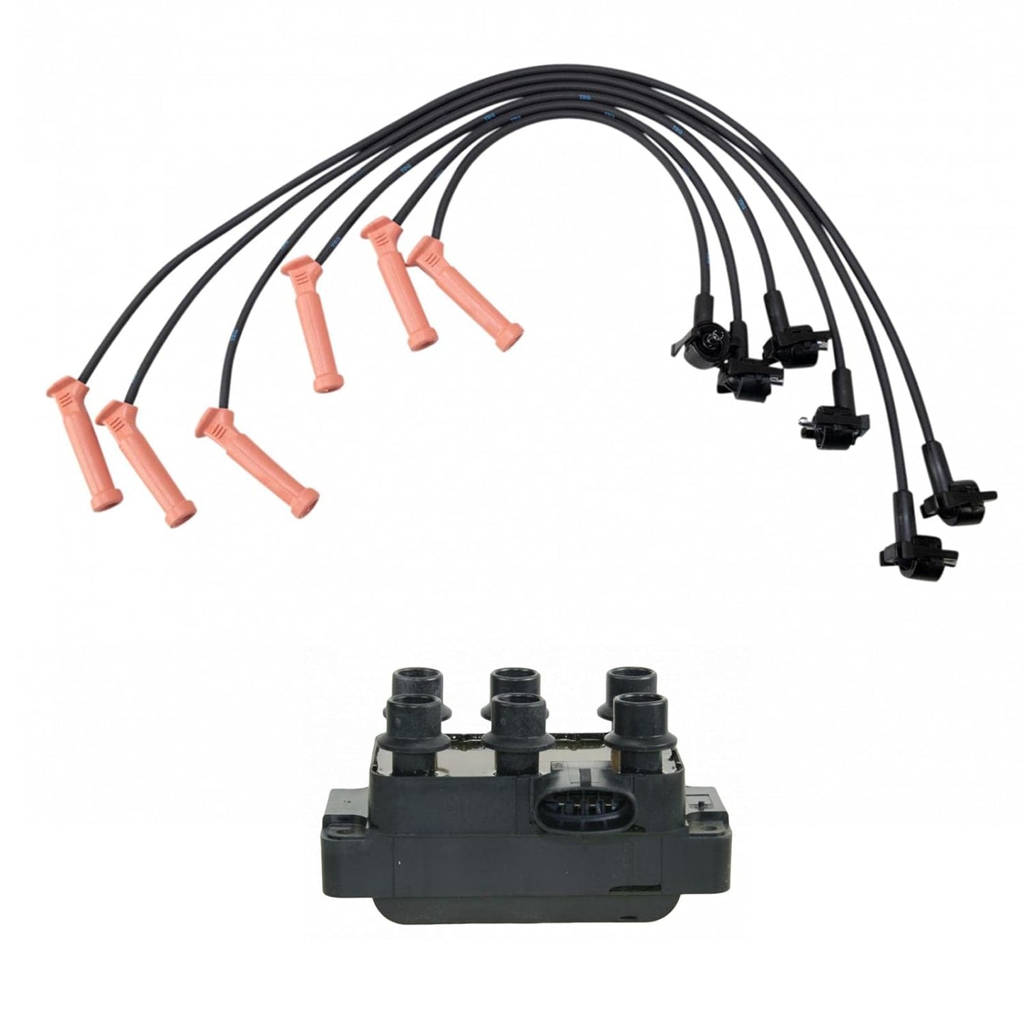 TRQ Ignition Kit Ignition Coil Spark Plugs Wire Set Compatible with 2003-2004 Ford Focus