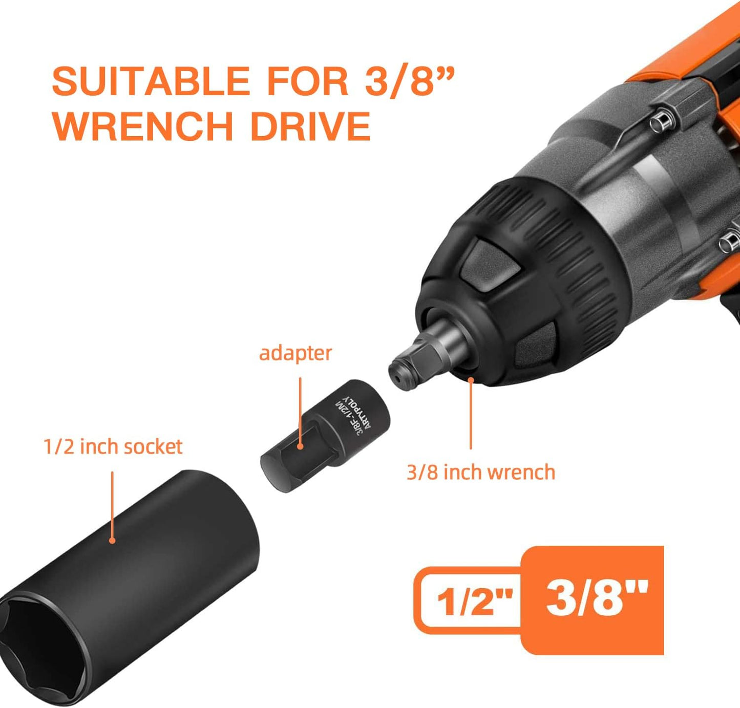20 Pieces 1/2" Drive Metric Deep Impact Socket Set,10mm-24mm no skip, Includes Extension Bars, Universal Joint and Adapter, 6 Point Design, Meets ANSI Standards