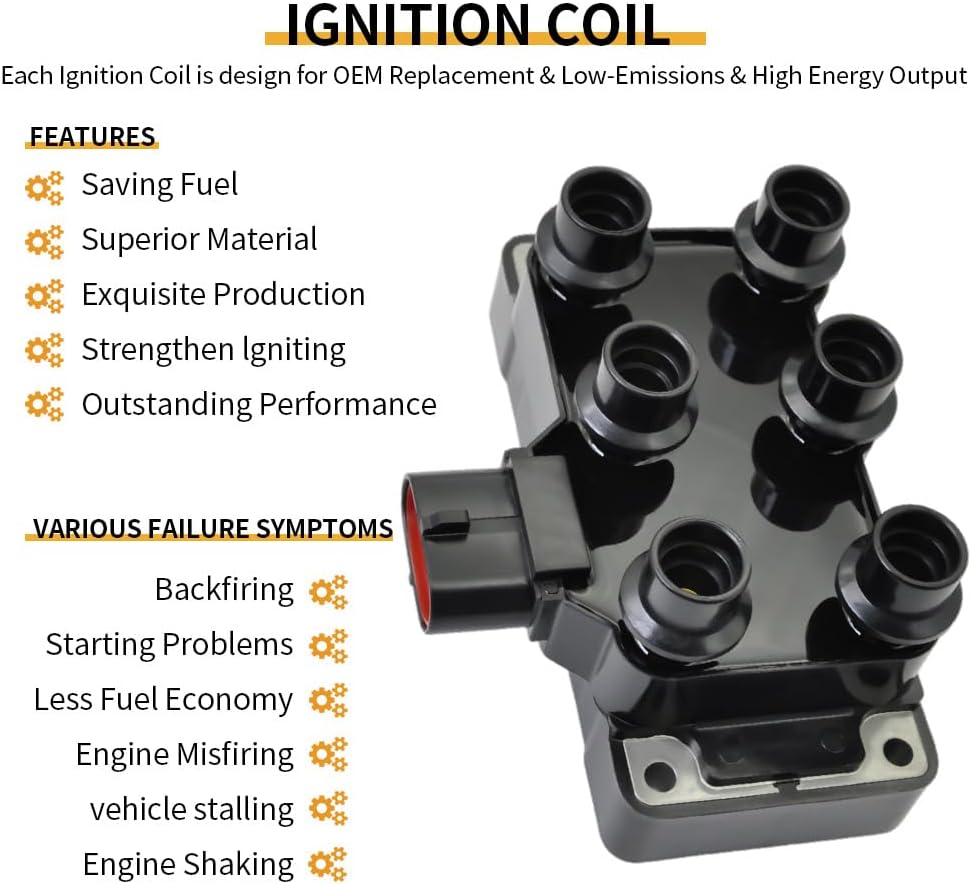 Set of 1 DG452 Ignition Coil Pack & 6PCS Spark plugs & wires Compatible with 1990-2011 Ford Ranger 3.0l, 2005-2010 Mustang Aerostar Econoline Explorer Mystique Mystique Sable Taurus Replaces FD480
