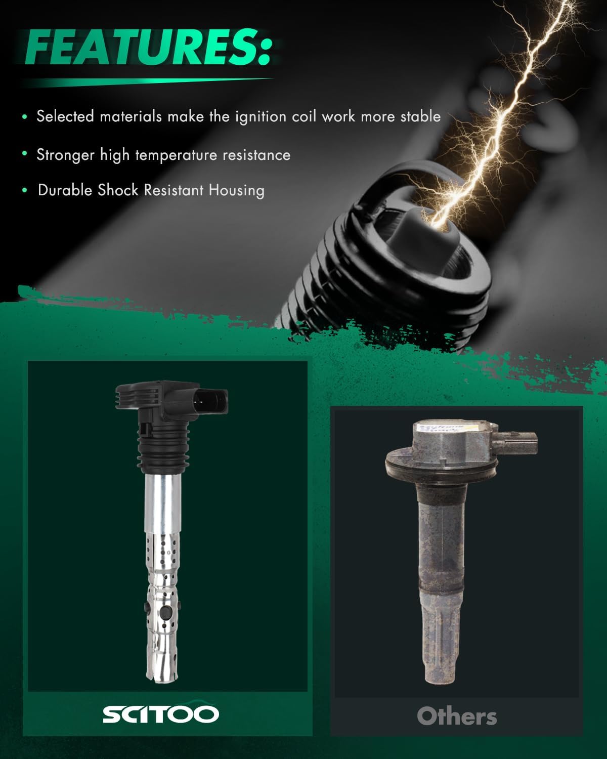 SCITOO ignition coils 4+Spark Plugs 4 4pcs Replacement for P-assat 1.8L 2001-2005,for J-etta 1.8L 2001 2002 2003 2004 2005,for A-udi A4 1.8L 2001-2007 Replace UF411 UF-437, UF-580, CO044