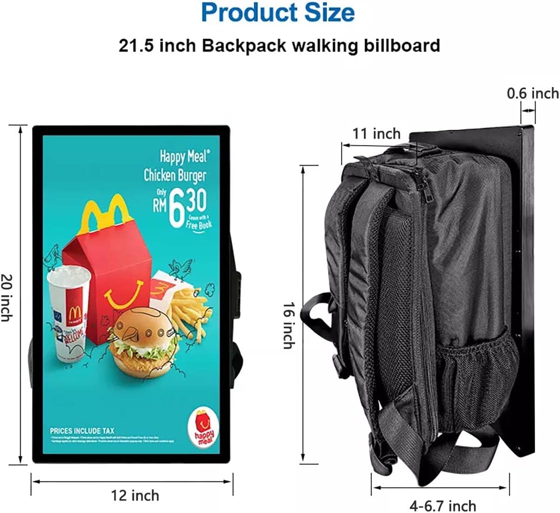 21-inch LCD Video Advertising Backpack,1920 * 1080 Resolution Ratio, Human Walking Backpack Digital Billboard (Mobile Version+Touch Screen)