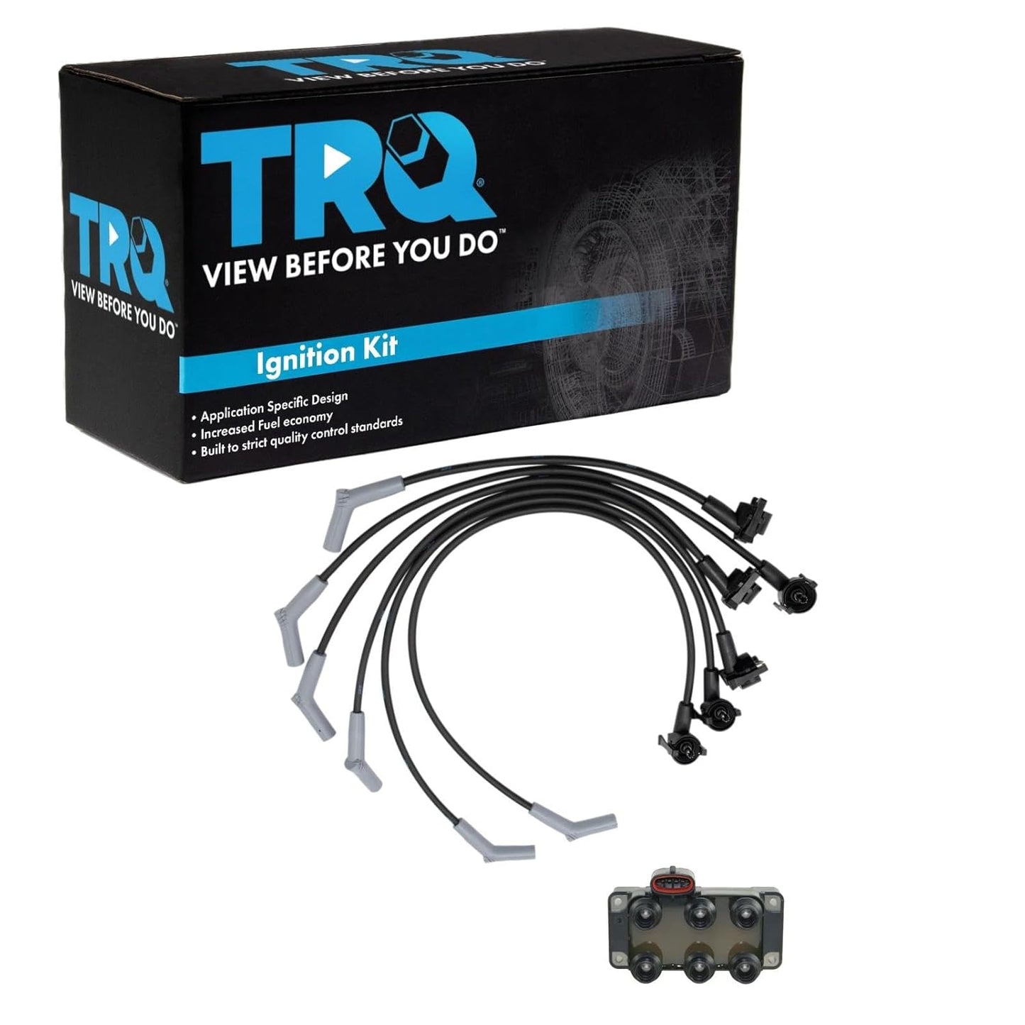 TRQ Ignition Kit Ignition Coil Spark Plugs Wire Set Compatible with 2003-2004 Ford Focus