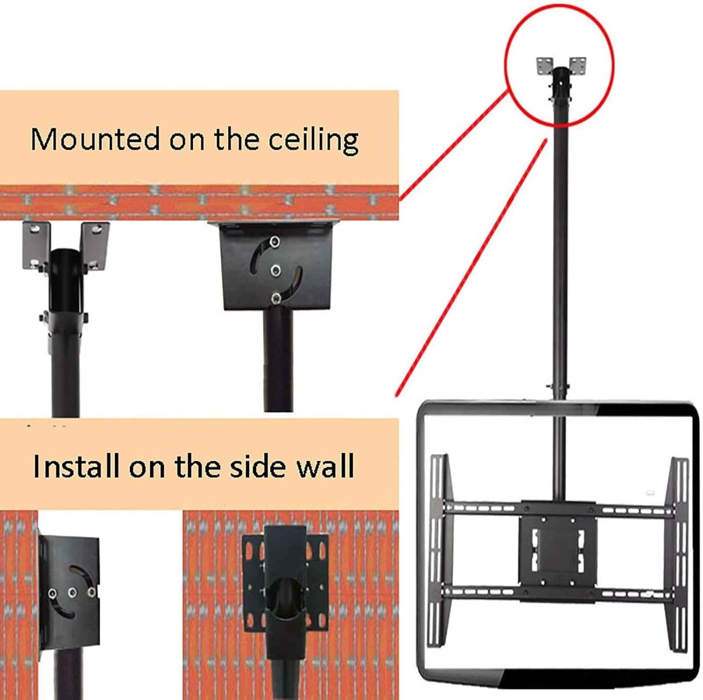Universal Ceiling TV Mount Bracket, Adjustable Full Motion TV Stand for 43-80 Inch TVs, Tilt & Swivel, Height Adjustable, Supports 80kg, 1.6m(2.6m)