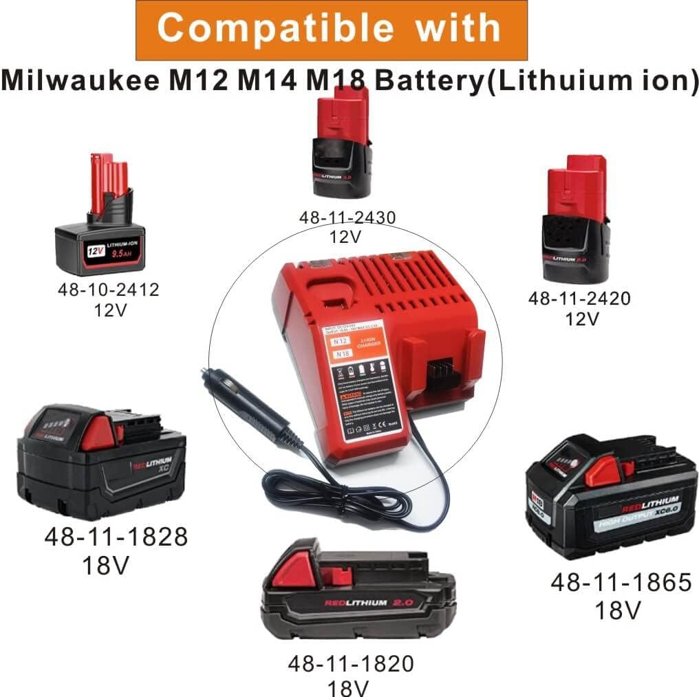 Compatible with Milwaukee 48-59-1810 Vehicle/Car Charger for M12/12V 18V/M18 Battery Charger for 48-11-2401, 48-11-2402, C12 B, C12 BX, M12, M14,M18, M18B, M18B4, M18BX