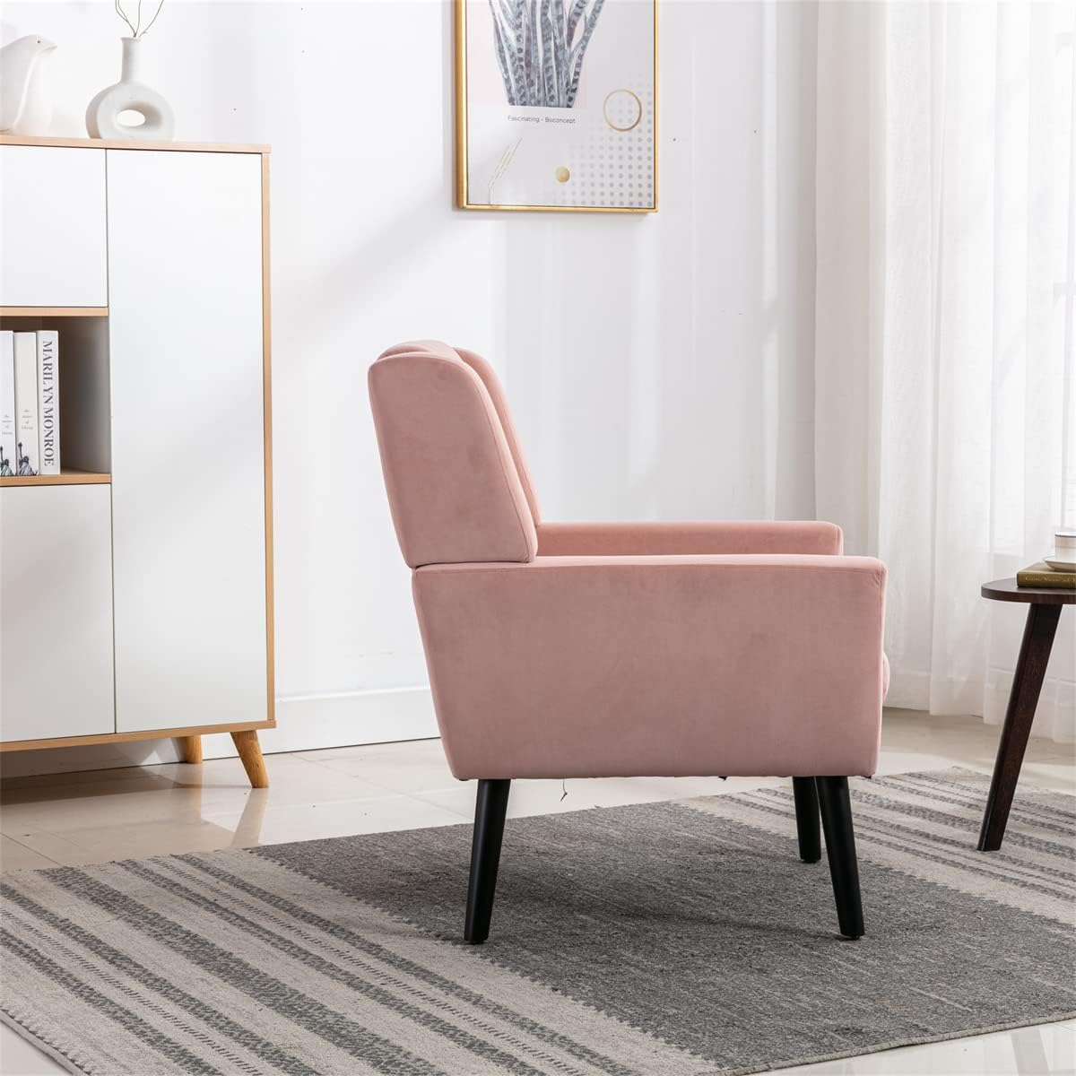 Velvet Accent Armchair,Upholstered Fabric Living Room Chair Ergonomics Chair Home Chair with Solid Black Legs,Tufted Back Decorative Chair Reading Chair for Indoor Home Living Room,Pink