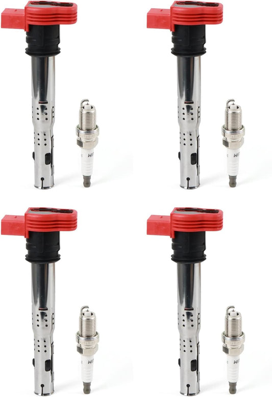 4PCS UF529 Ignition Coils & Iridium Spark Plugs Compatible with 2014-2016 Au-Di Q7 S6 Go-lf Je-tta CC Volk-swagen Allroad & Quattro Eos Replace OE 06E905115E 06H905115B