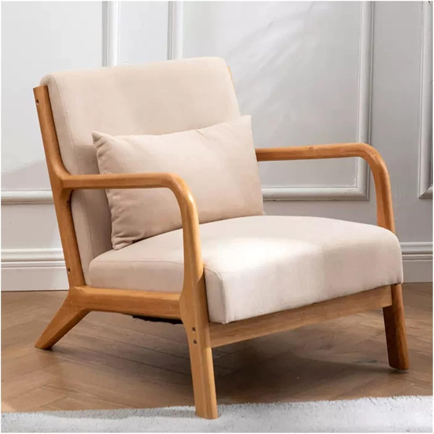 BTZHY Recliner Chair,Leisure Chair Solid Wood Armrest Accent Chair Fabric Upholstered Wooden Lounge Chair Modern Living Room Chairs Arm Chair Reading Chair Comfy Linen Fabric Bedroom Chair