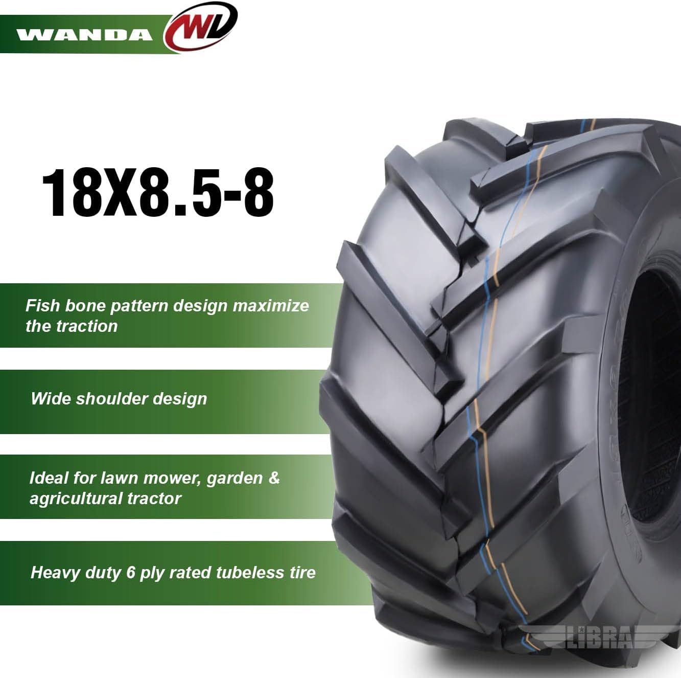WANDA 18x8.5-8 Lawn Mower Agriculture Farm Tractor Tires 4 ply 18x8.5x8 -Set 2-13079
