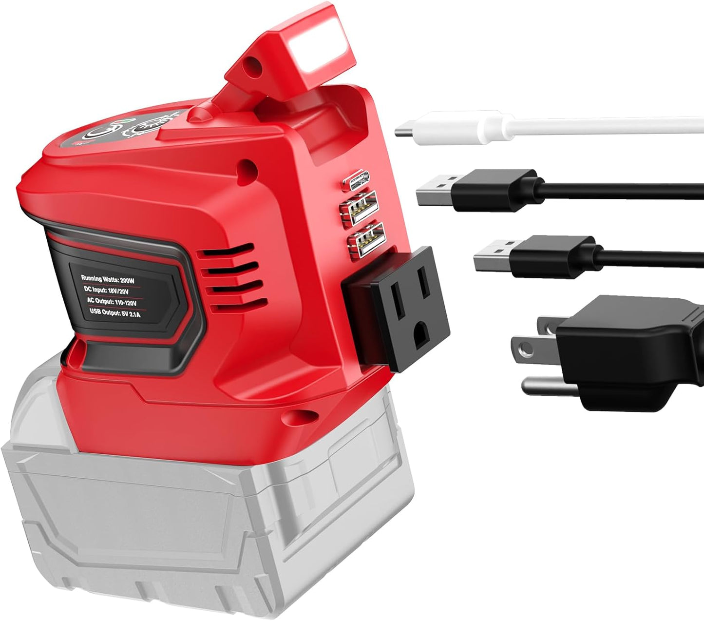 200W Portable Power Inverter Compatible with Dewalt 20V,Ecarke Outdoor Generato Battery Converter with 2 USB&amp;LED&amp;AC Battery Powered Outlet (2PC Compatible with DeWalt 20V)
