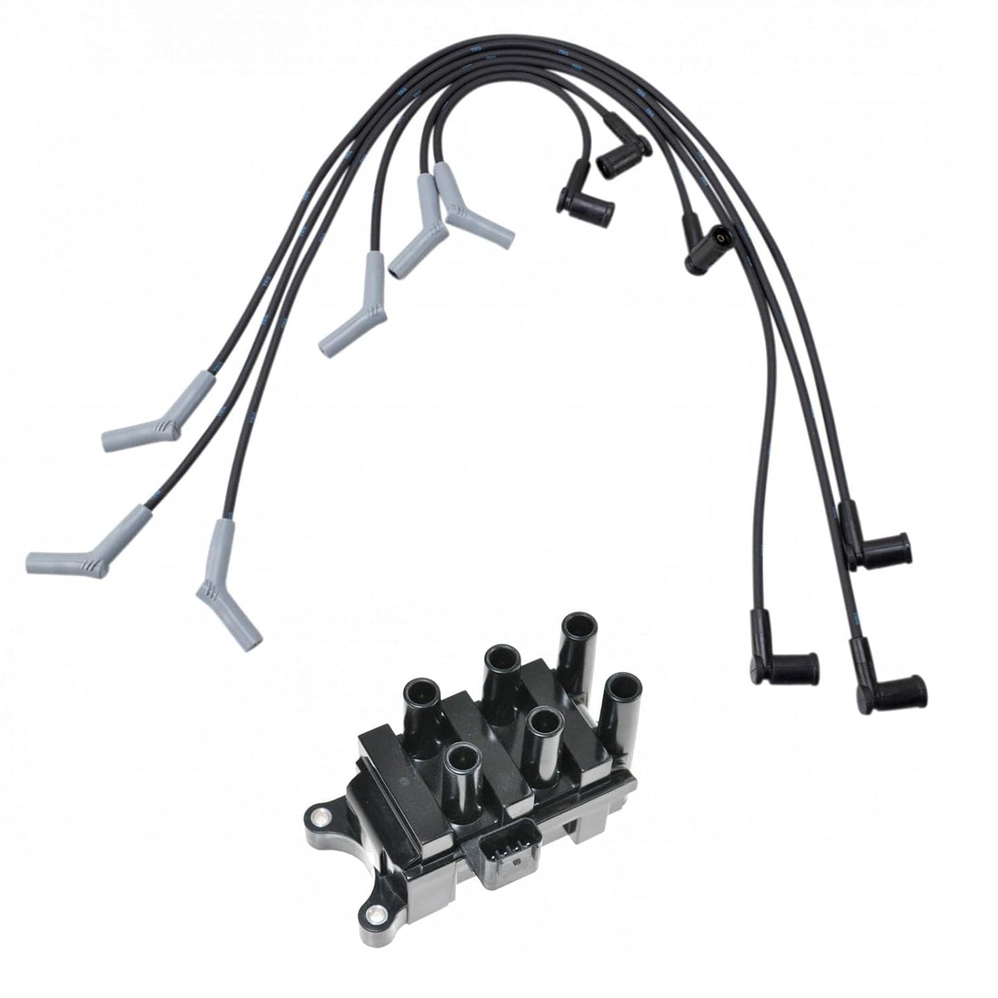 TRQ Ignition Kit Ignition Coil Spark Plugs Wire Set Compatible with 2003-2004 Ford Focus
