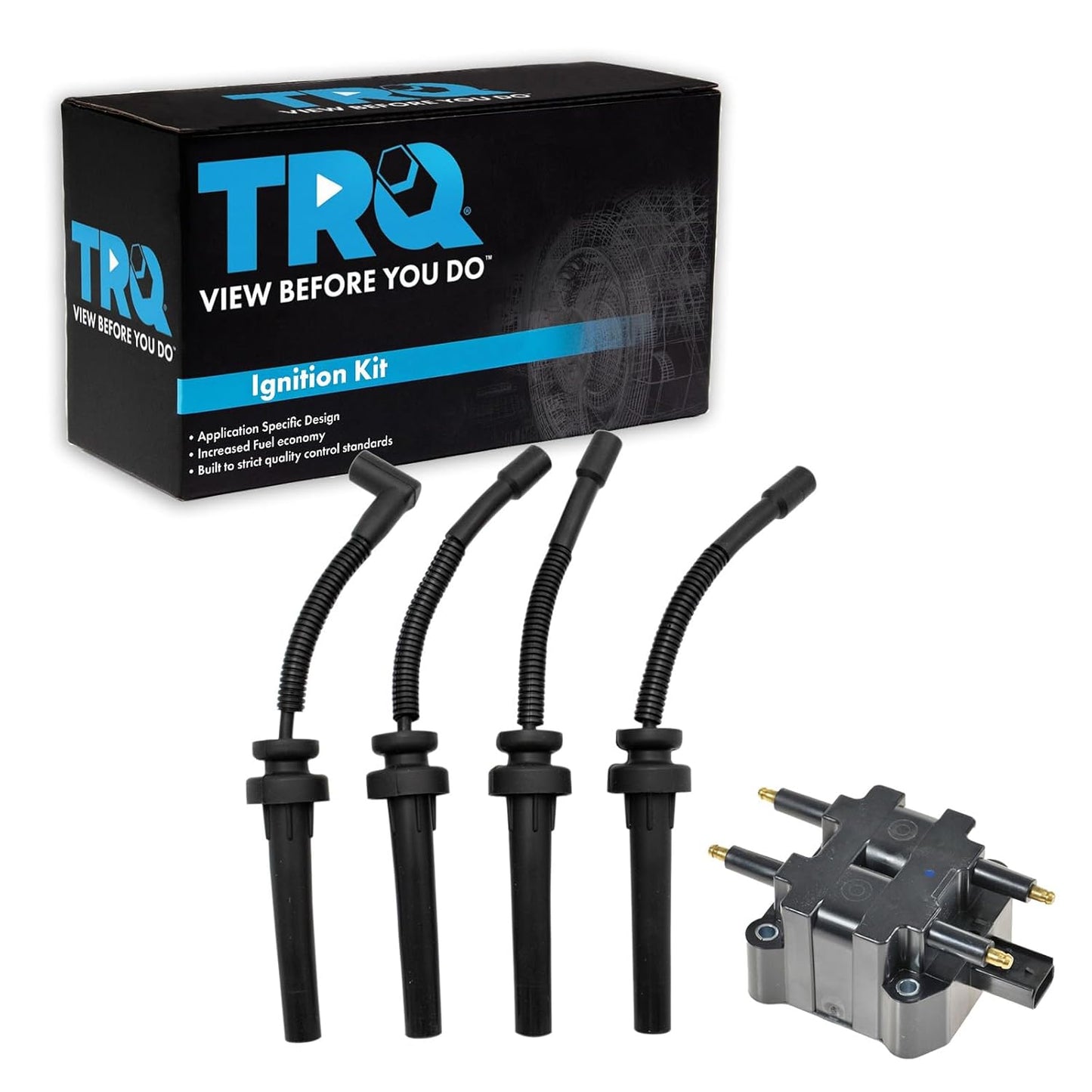 TRQ Ignition Kit Ignition Coil Spark Plugs Wire Set Compatible with 2003-2004 Ford Focus