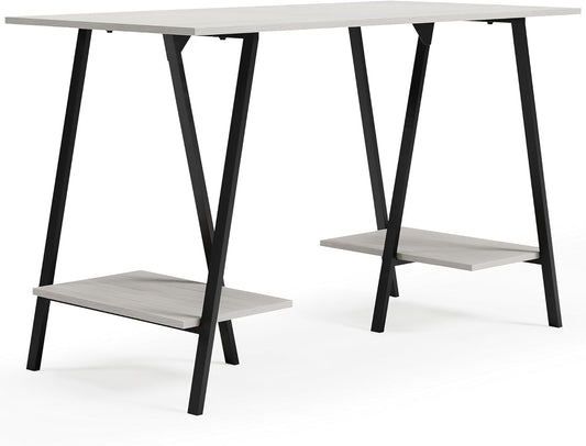 Signature Design by Ashley Bayflynn Modern Home Office Desk or Drafting Table with Sawhorse Legs, White & Black