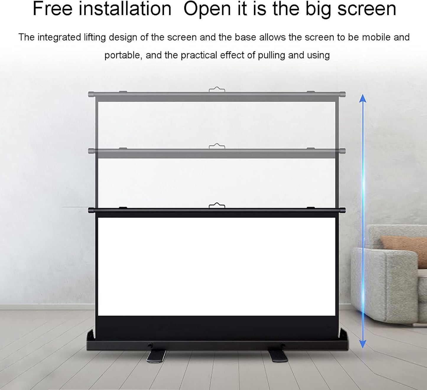 Self Standing Pull-Out Style Projection Screen, Indoor Outdoor Portable Desktop Projection Screen, 4:3/16:9/16:10 HD Projection Screen for Home Theater School Meeting (60 inch 4: 3