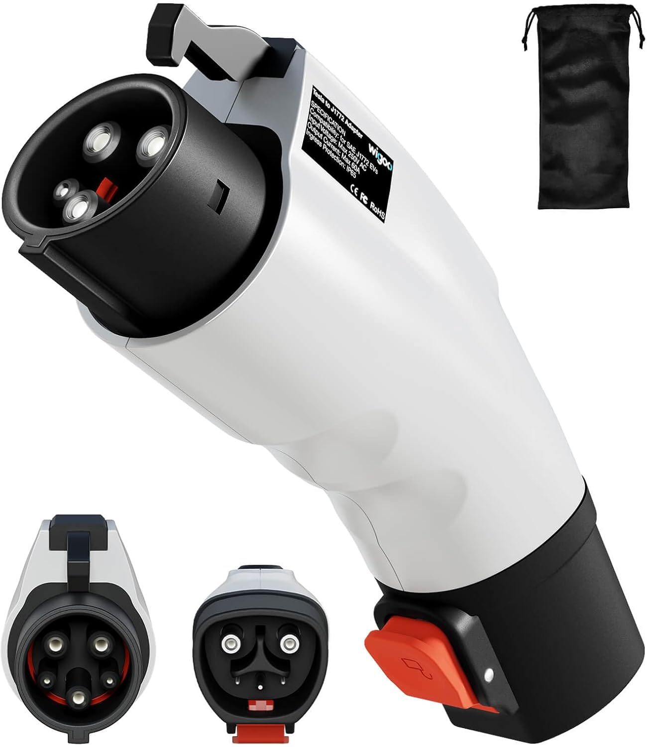 Wigoo Tesla to J1772 Charging Adapter [Fit for All J1772 EVs] Max 60A 250V, Adaptive Charging Power - Compatible with Tesla Gen 1 2 3 Wall/Destination/Mobile Chargers - Black White