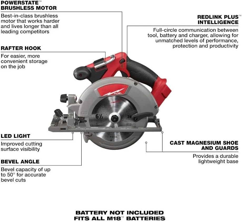 7 Tool 3697-27 for Milwaukee M18 FUEL Cordless Combo Kit 2904-20 Hammer Drill/Driver 2953-20 1/4" Hex Impact Driver 2821-20 Recip Saw 2730-20 Circular Saw 2880-20 Grinder Paddle 2962-20 Impact Wrench