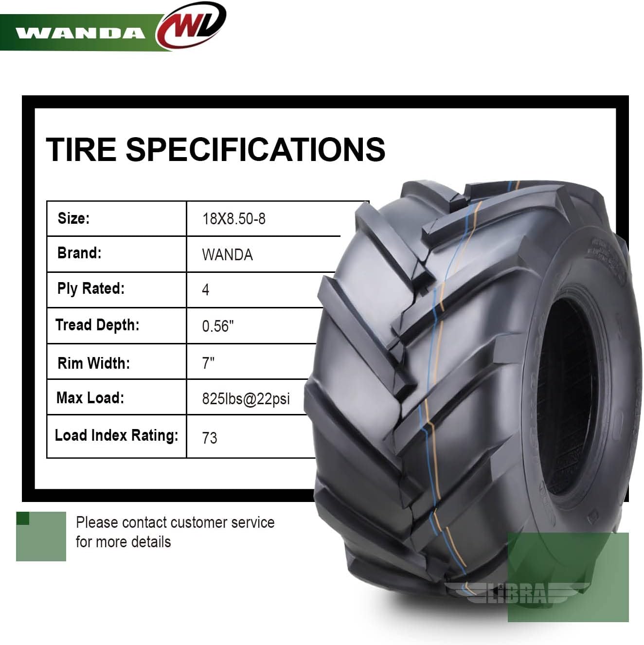 WANDA 18x8.5-8 Lawn Mower Agriculture Farm Tractor Tires 4 ply 18x8.5x8 -Set 2-13079