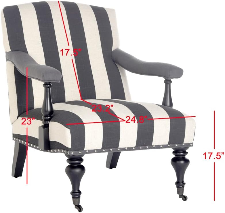 Safavieh Mercer Collection Devona Black and White Stripe with Silver Nailheads Arm Chair
