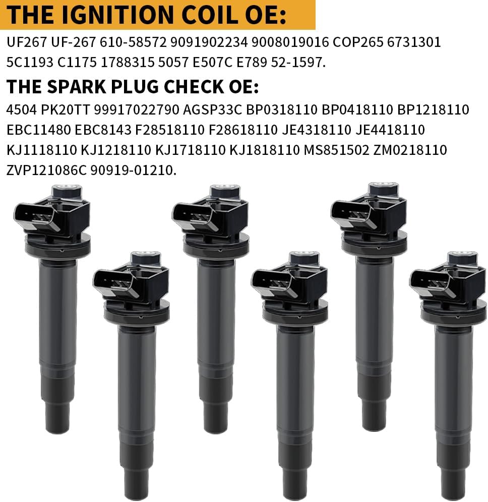 Set of 6 Ignition Coils UF267 and 4504 Iridium Spark Plugs Compatible with 1999-2018 Lexus Toyota Lexus ES300 RX300 ES330 RX330 Sienna Highlander Avalon Camry Solara 3.0L 3.3L V6