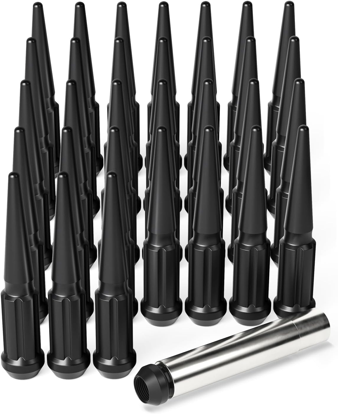 14x1.5 Lug Nuts Black 32 Piece, M14x1.5 Spike Lug Nuts Wheel Accessories Compatible with Chevy Ram Ford GMC