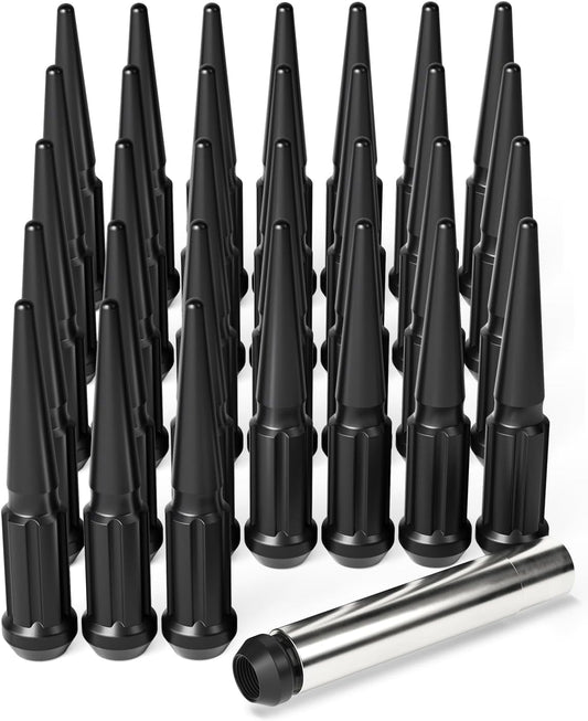 14x1.5 Lug Nuts Black 32 Piece, M14x1.5 Spike Lug Nuts Wheel Accessories Compatible with Chevy Ram Ford GMC