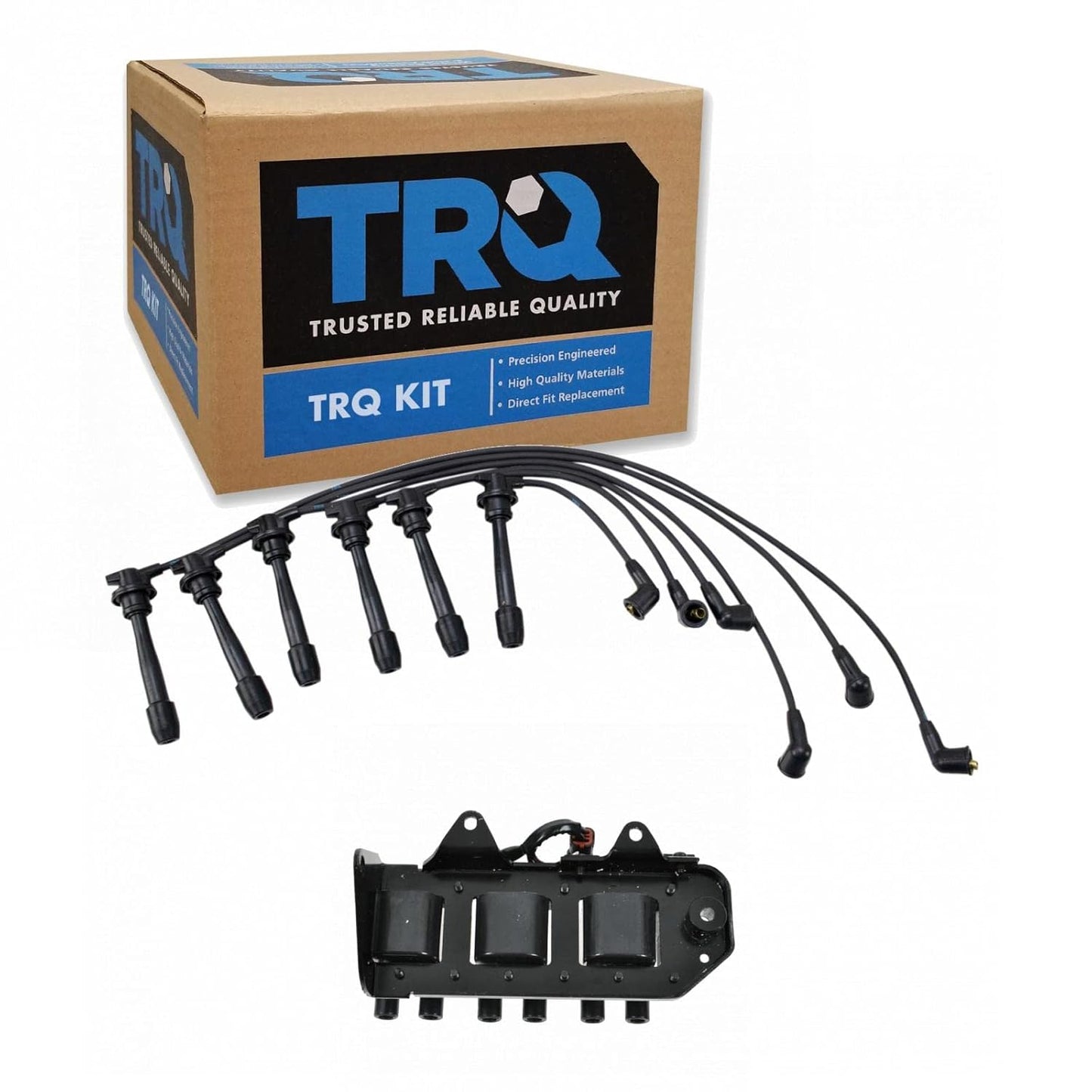 TRQ Ignition Kit Ignition Coil Spark Plugs Wire Set Compatible with 2003-2004 Ford Focus