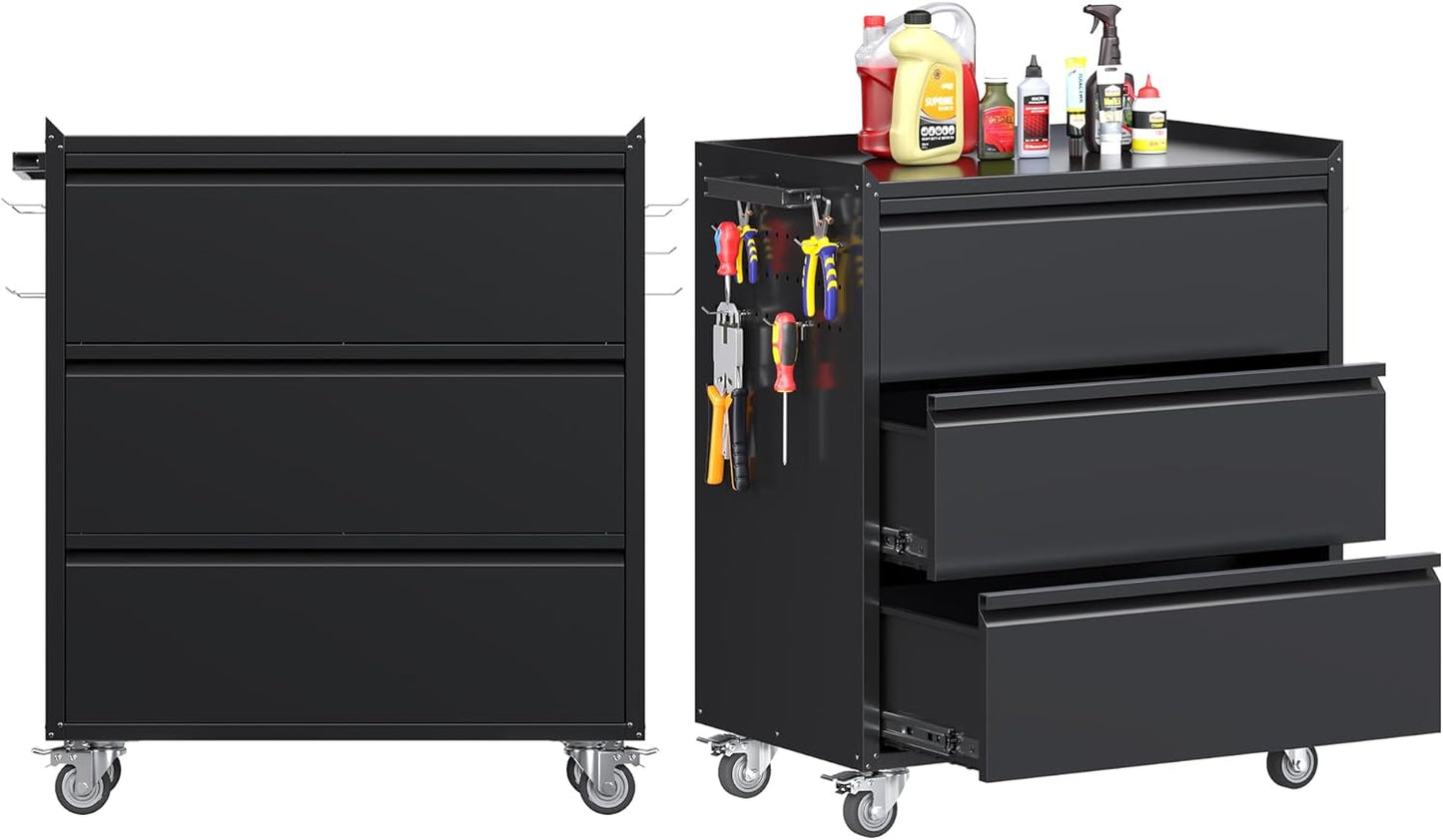 71" H Broom Storage Cabinet with Wheels and Doors,Rolling Tool Cabinet with Pegboard,Shelves and Rod for Garage Warehouse Home,Required Assembly,Black