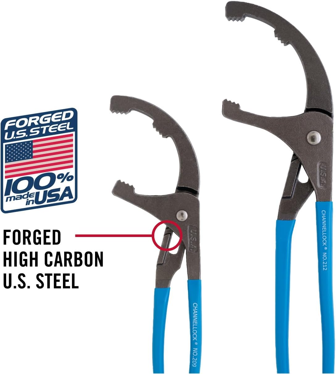 CHANNELLOCK OF-2 2pc Oil Filter/ PVC Pliers Set, Made in USA, Forged High Carbon Steel, Includes 9 and 12-inch Oil Filter/ PVC Pliers, Ideal for Engine Oil Filters, Conduit and Fittings