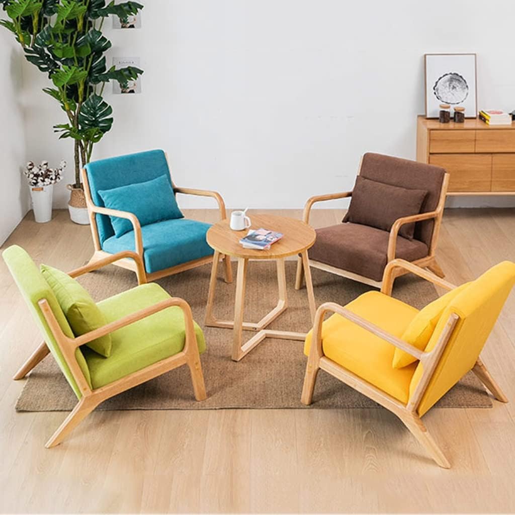 BTZHY Recliner Chair,Leisure Chair Solid Wood Armrest Accent Chair Fabric Upholstered Wooden Lounge Chair Modern Living Room Chairs Arm Chair Reading Chair Comfy Linen Fabric Bedroom Chair