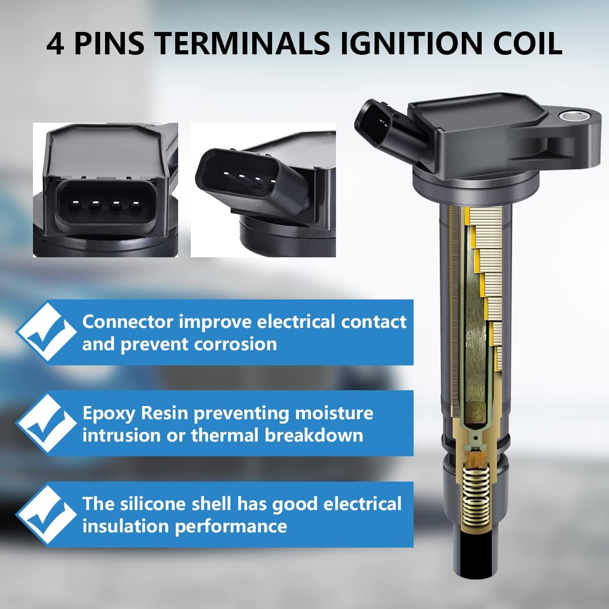 Set of 4 Ignition Coils Pack & Pigtail Connector Wiring Harness Kit Compatible with Lexus IS F Scion xB Toyota Corolla XRS 2.4L 5.0L Replacement for UF495