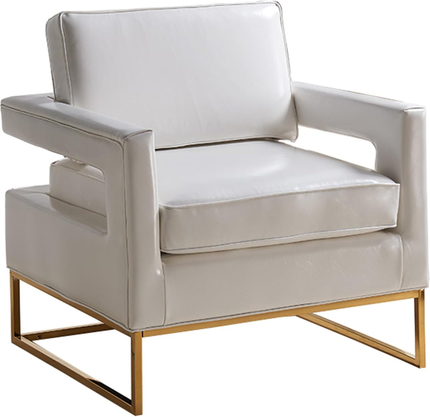 White Leather Accent Chair - Modern Living Room Chair with Gold Stainless Steel Legs