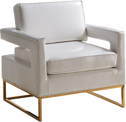 White Leather Accent Chair - Modern Living Room Chair with Gold Stainless Steel Legs