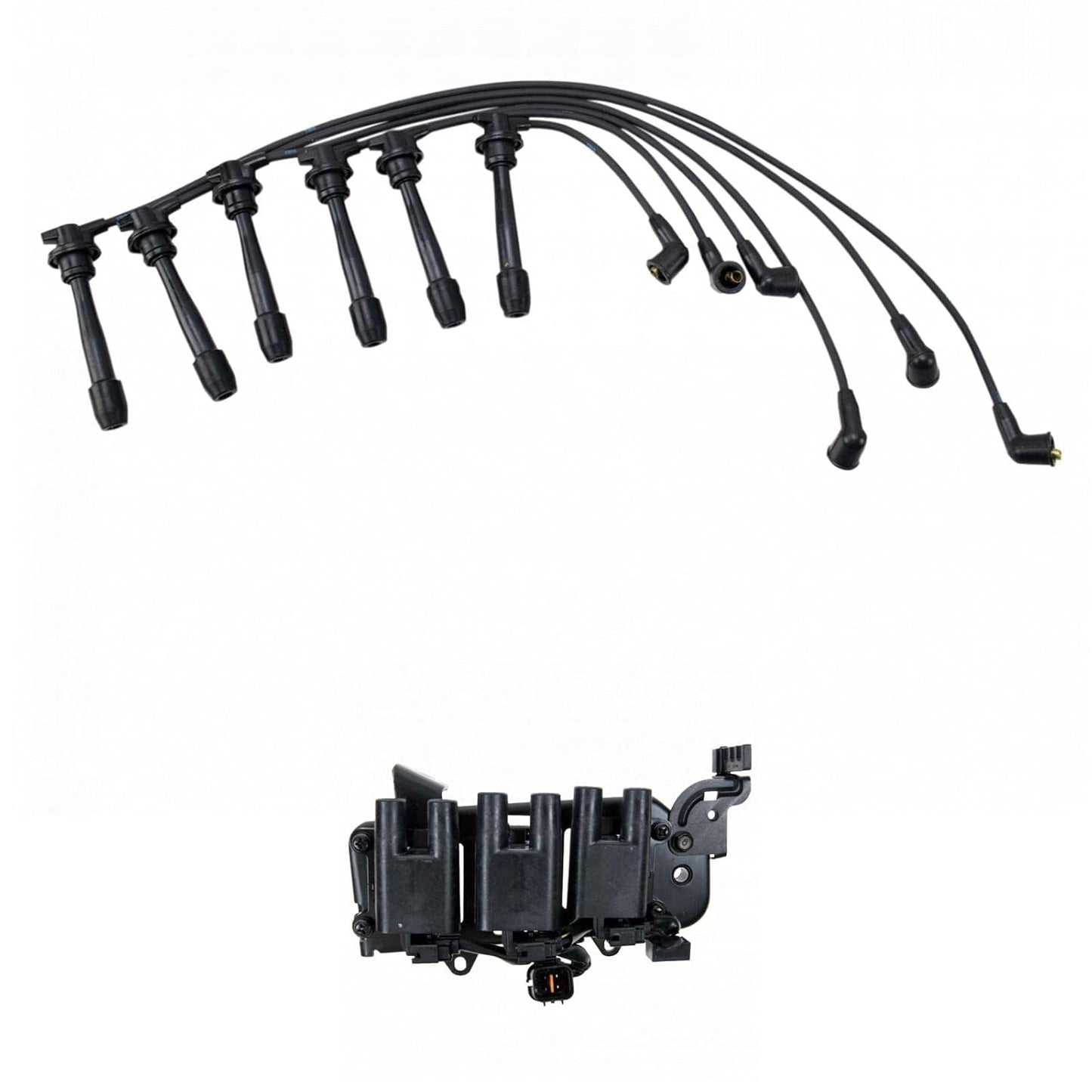 TRQ Ignition Kit Ignition Coil Spark Plugs Wire Set Compatible with 2003-2004 Ford Focus