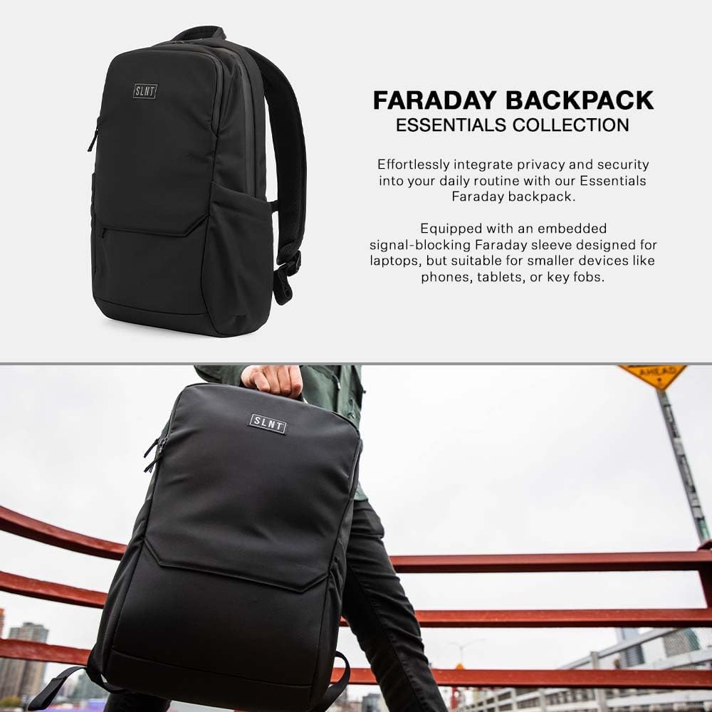 Silent Pocket Essentials Backpack with SLNT Faraday Laptop Sleeve - Signal Blocking, Protects Data & Devices Against Identity Theft - Great for Work, Travel, Hiking, Daily Commute