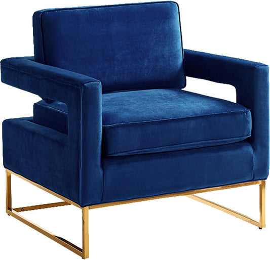 Velvet Accent Chair Modern Living Room Chair Navy Blue Gold Base Stylish Upholstered Chair