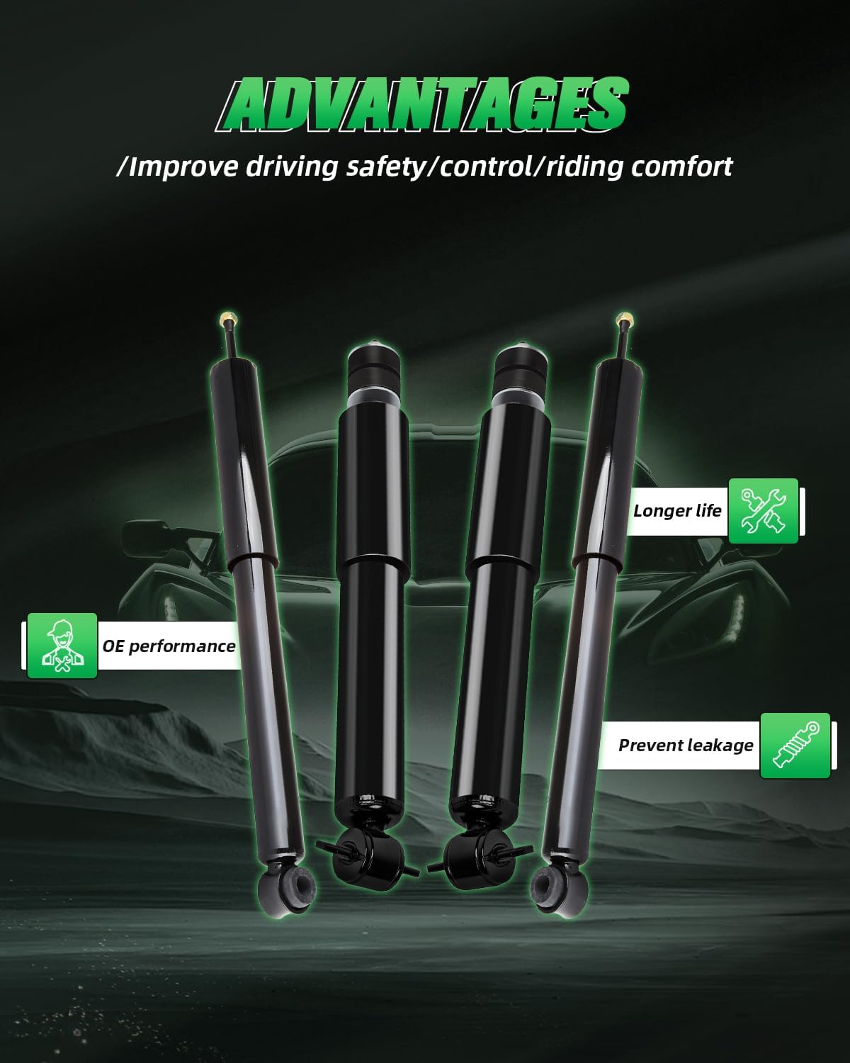 SCITOO Front and Rear Shock Absorbers Struts Compatible with 1993-2002 for Ford for Crown Victoria, 1981-2002 for Lincoln for Town Car, Replace 344424 343135 4PCS