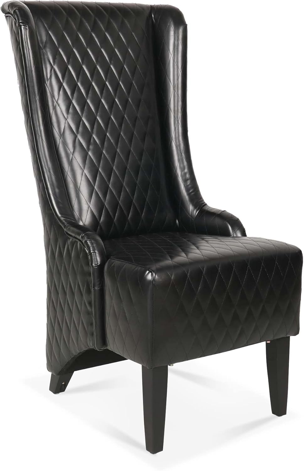 23.03" Wide Faux Leather High-Back Chair, Comfy High Wingback Chair, Living Room Chair with Soft Padded & Wooden Legs, Modern Side Chair for Living Room, Bedroom, Black