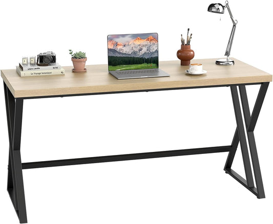 Tangkula 59" Computer Desk, Home Office Desk with Heavy-Duty Metal Frame & Crossbar, Executive PC Workstation, 5 FT Conference Room Table, Rectangular Meeting Table (Grey,1)